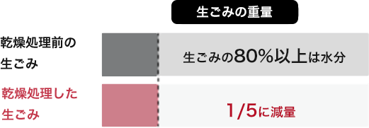 乾燥前と乾燥後の生ごみの比較